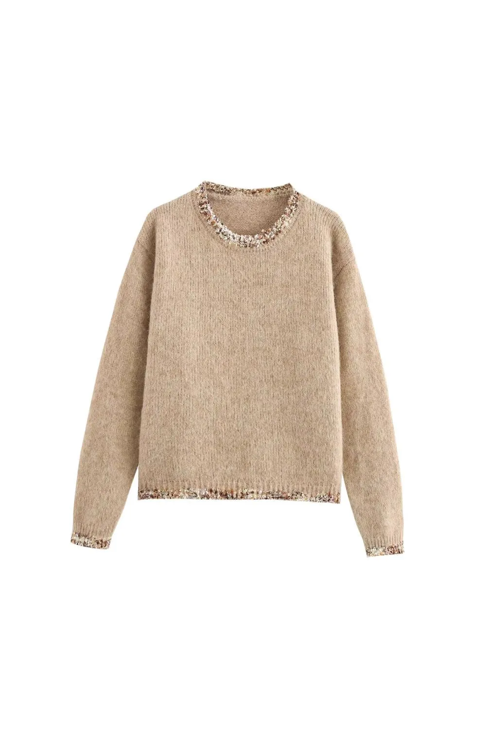 ' Georgia'Long Sleeve Lace-Trimmed Round Neck Knit （3 color)