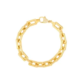 14K Yellow Gold Chunky Paper Clip Bracelet with Diamond Lock Bracelet