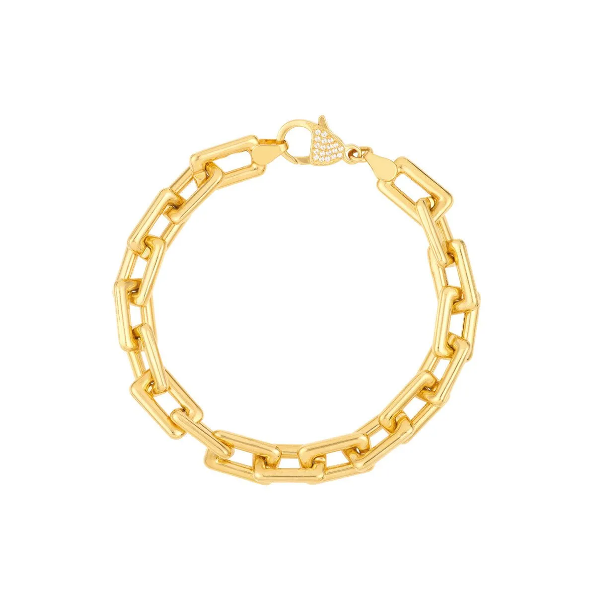 14K Yellow Gold Chunky Paper Clip Bracelet with Diamond Lock Bracelet