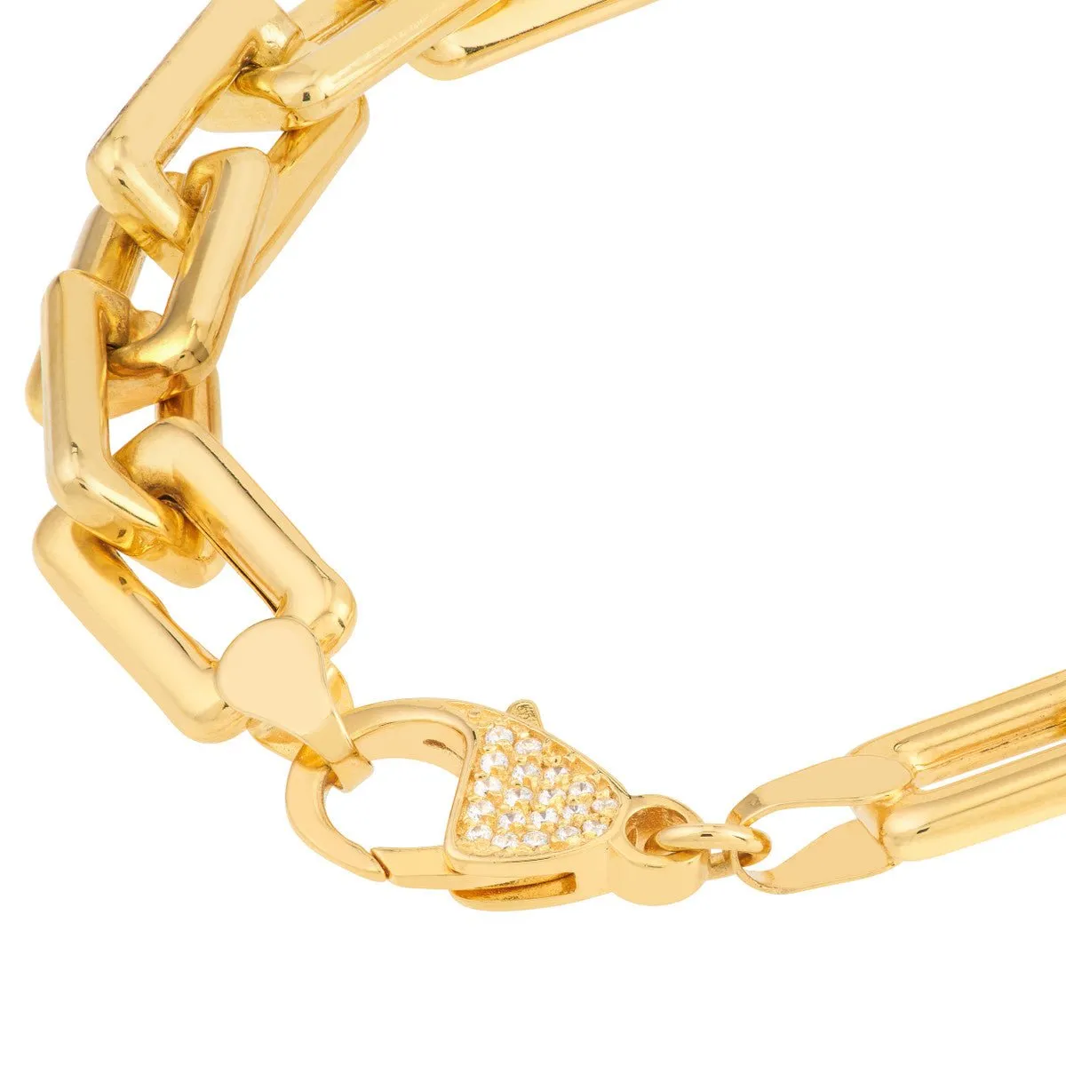 14K Yellow Gold Chunky Paper Clip Bracelet with Diamond Lock Bracelet