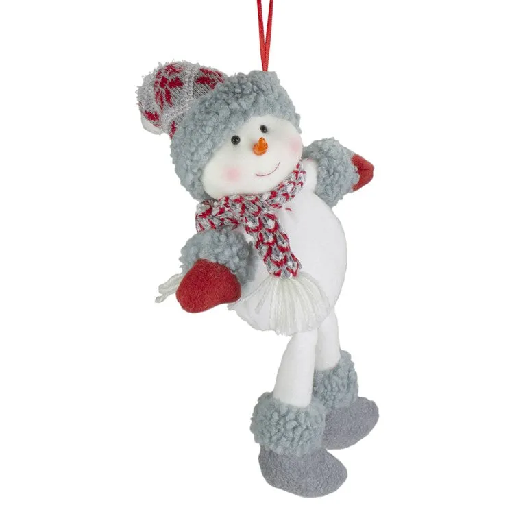 14" Gray and Red Plush Snowman Hanging Christmas Ornament