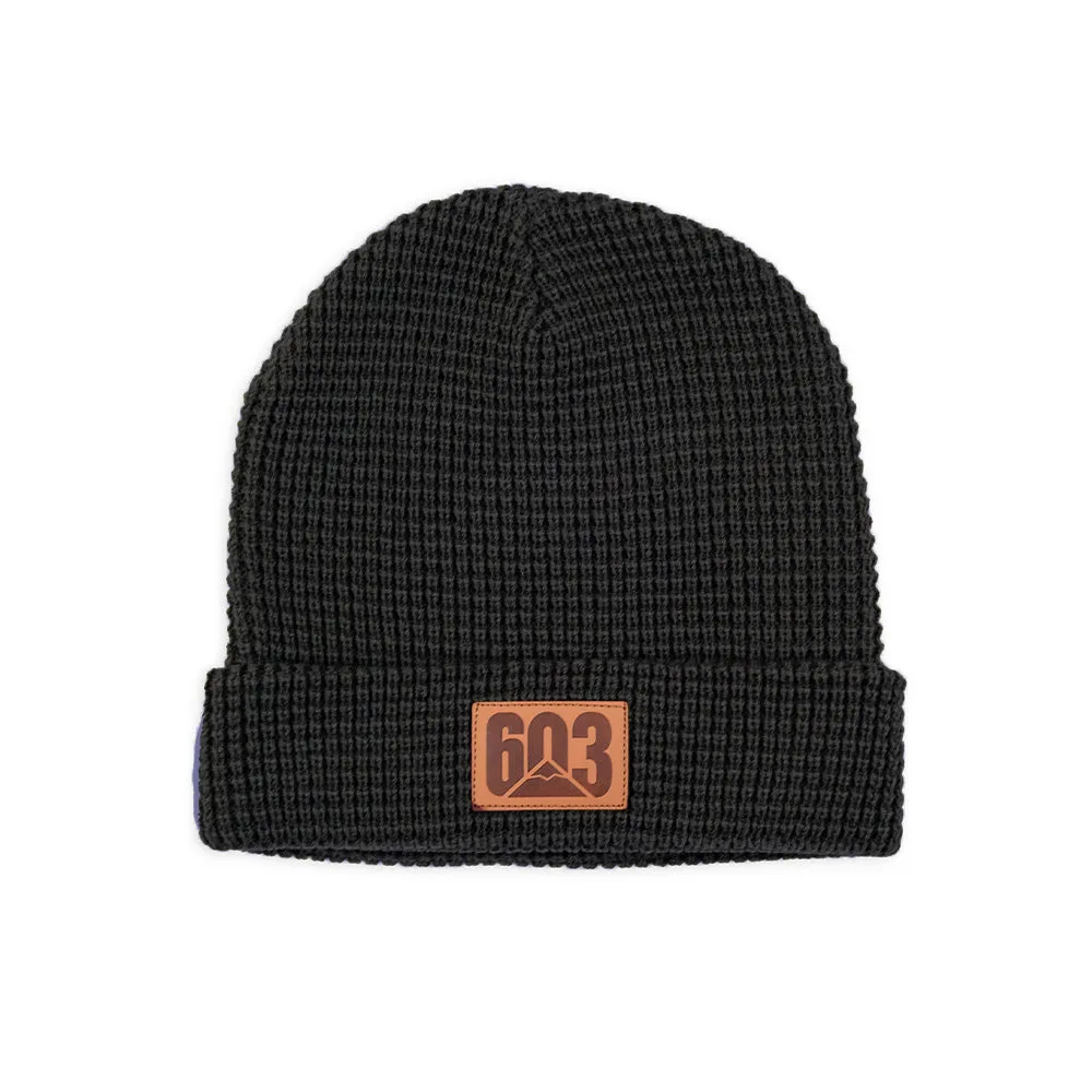 603 Patch Waffle Beanie- Black