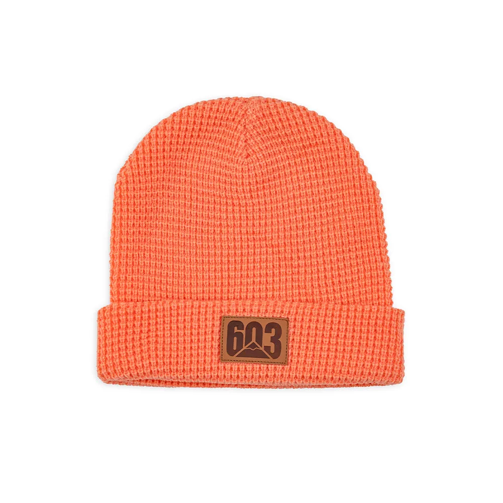 603 Patch Waffle Beanie- Coral