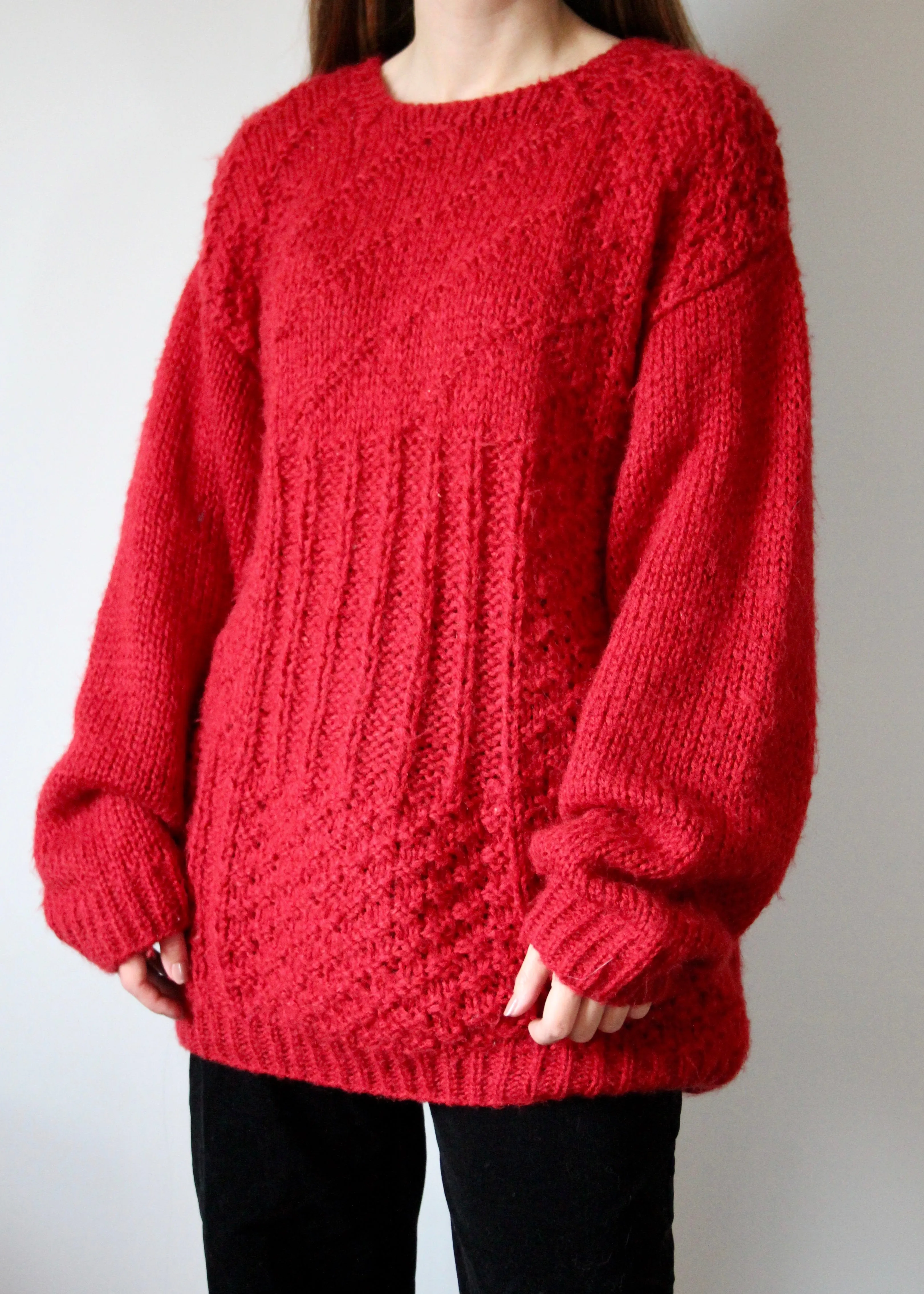 80s Chunky Poppy Red Knit - XL