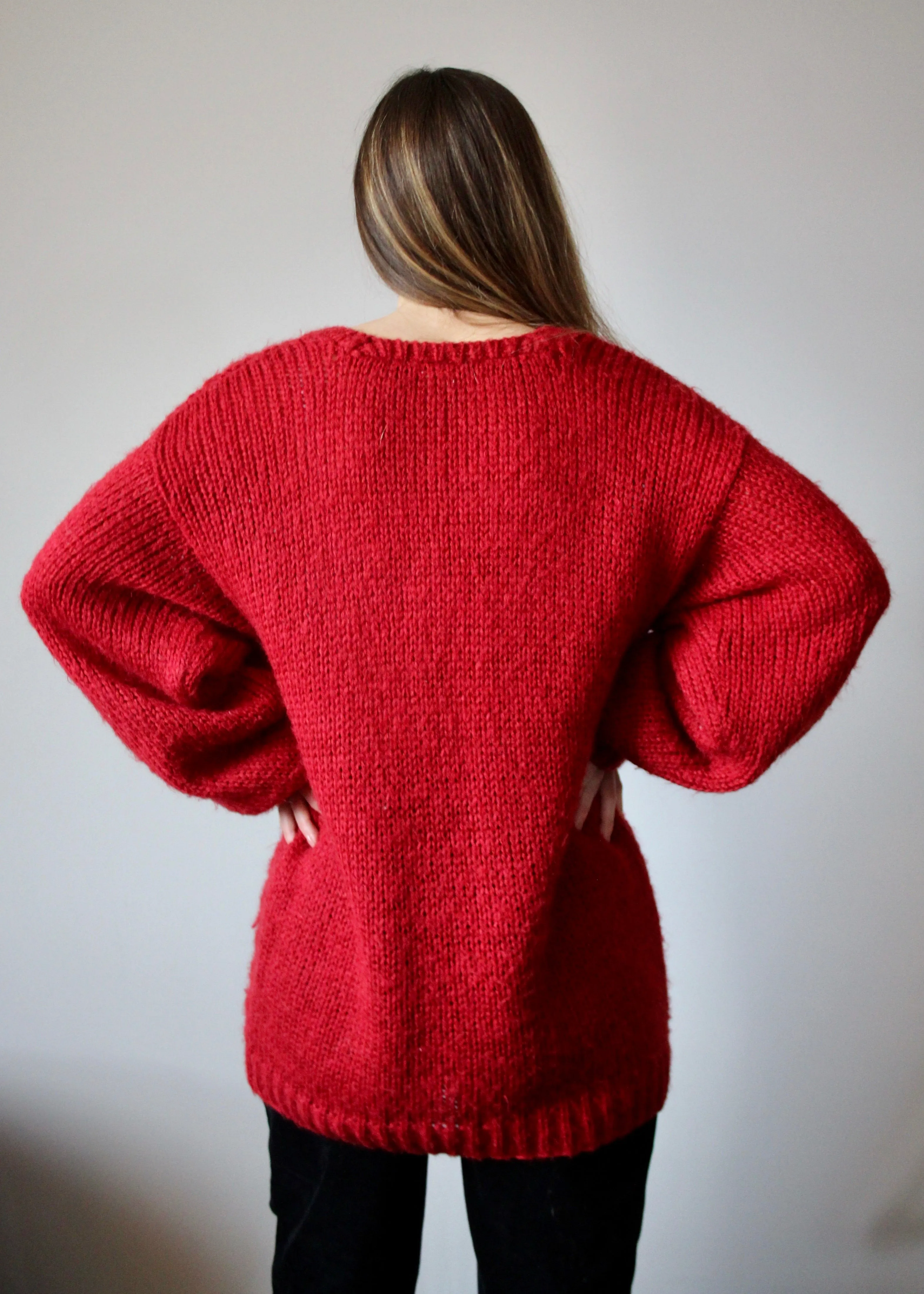 80s Chunky Poppy Red Knit - XL