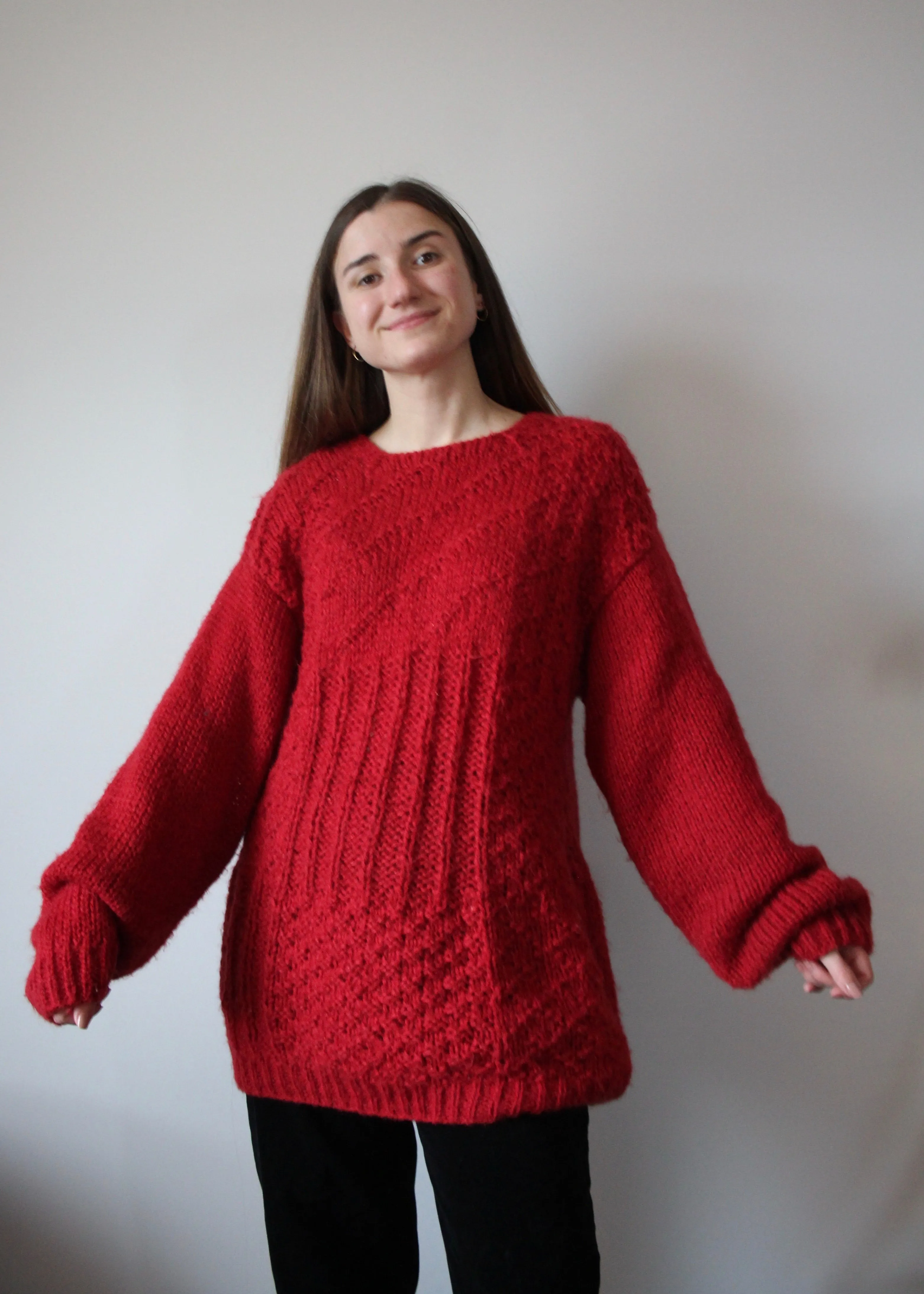 80s Chunky Poppy Red Knit - XL