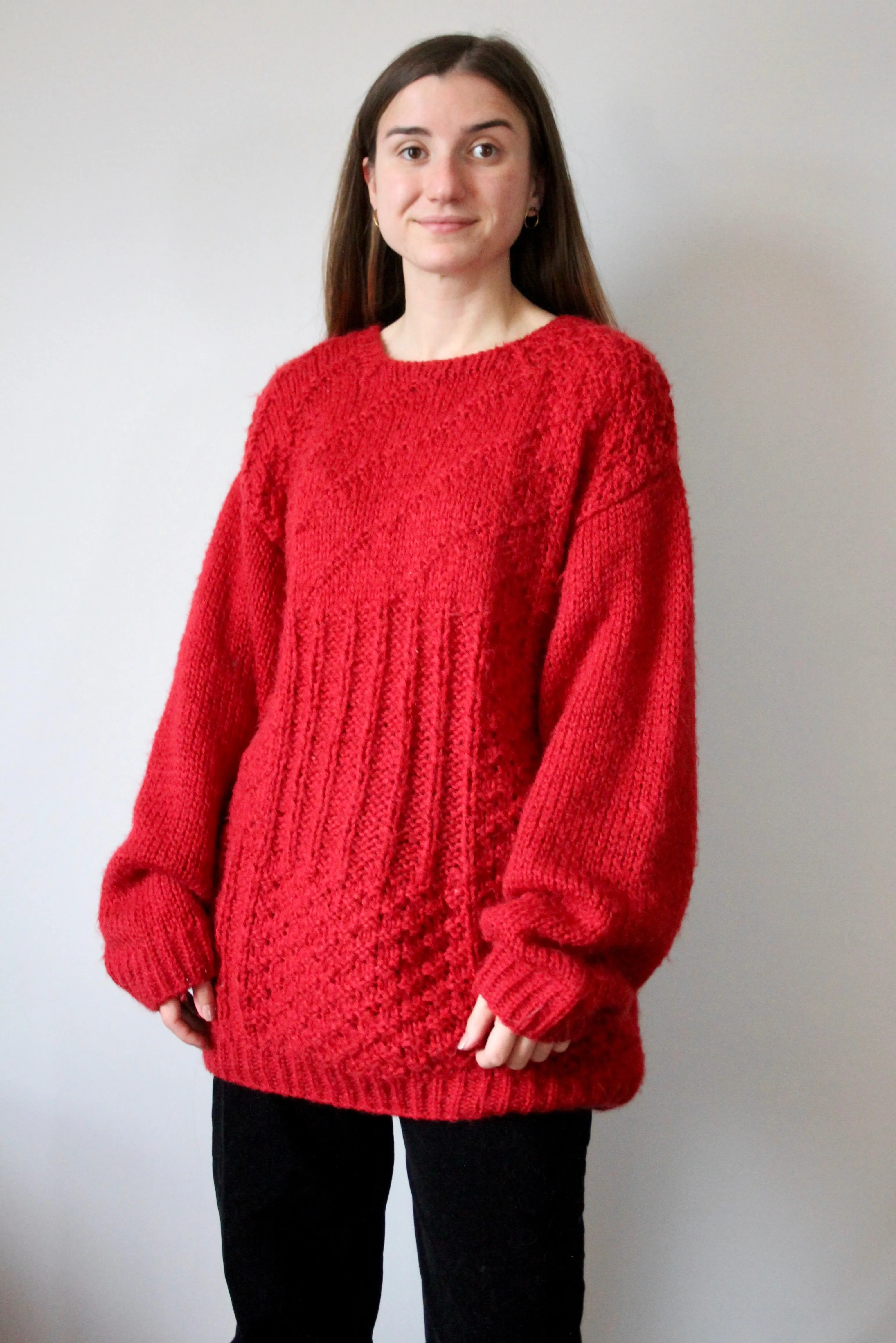 80s Chunky Poppy Red Knit - XL