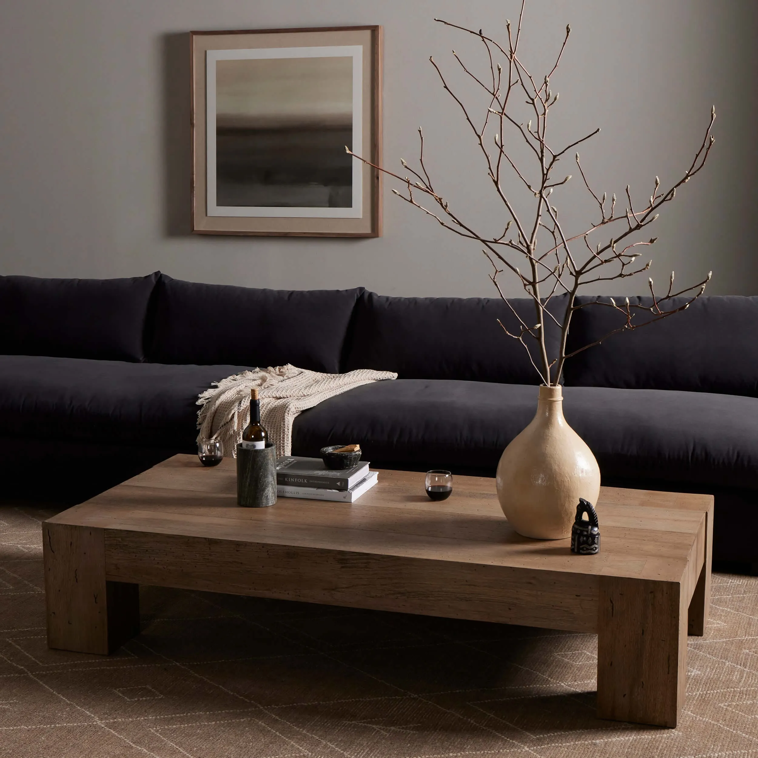 Abaso Rectangular Coffee Table, Rustic Wormwood