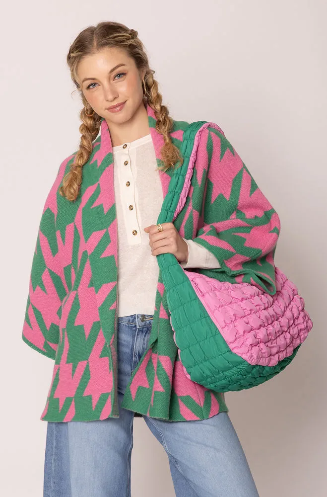 AKA Sorority Houndstooth Knit Pink Green Cardigan