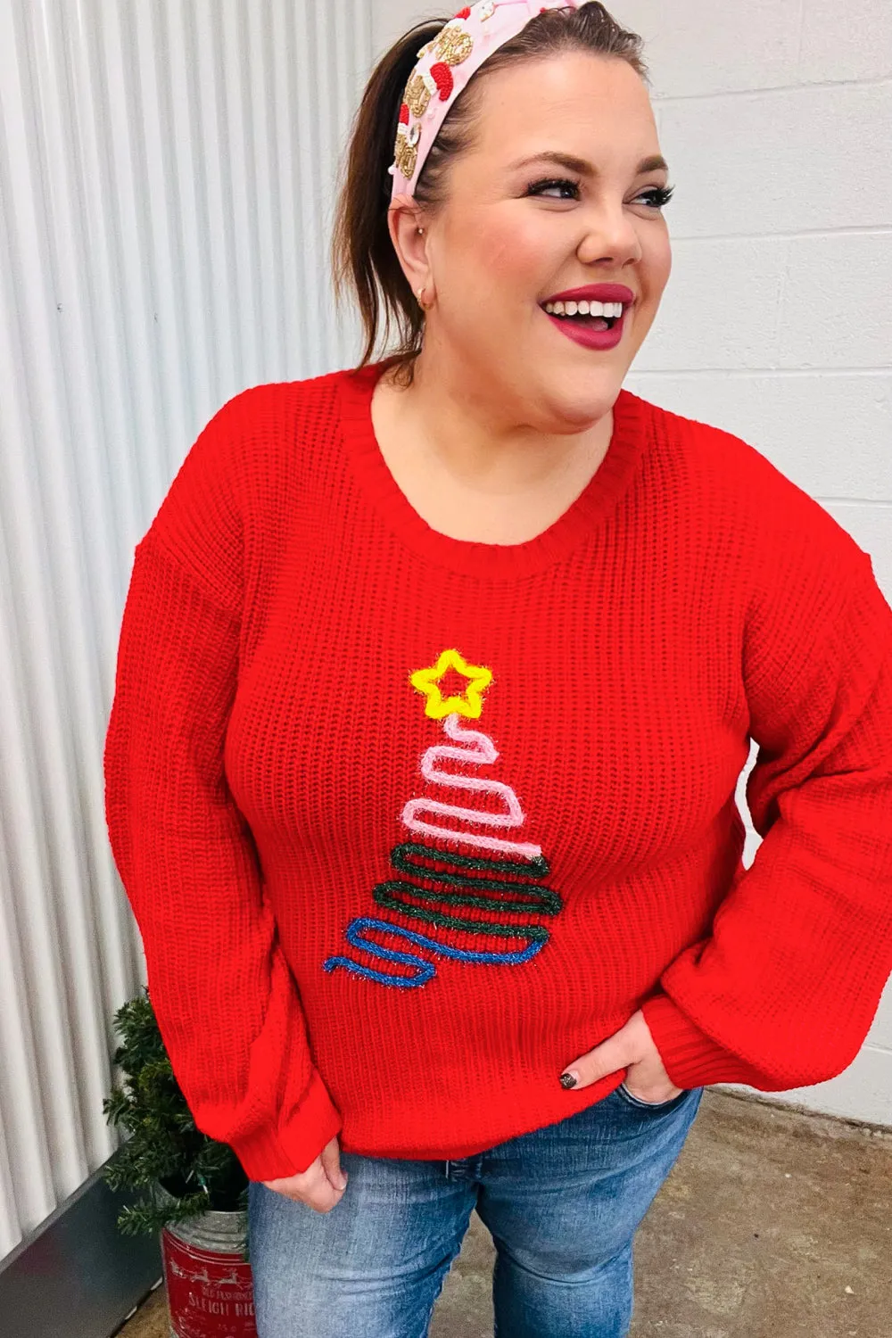 All I Want Red Christmas Tree Lurex Embroidery Sweater