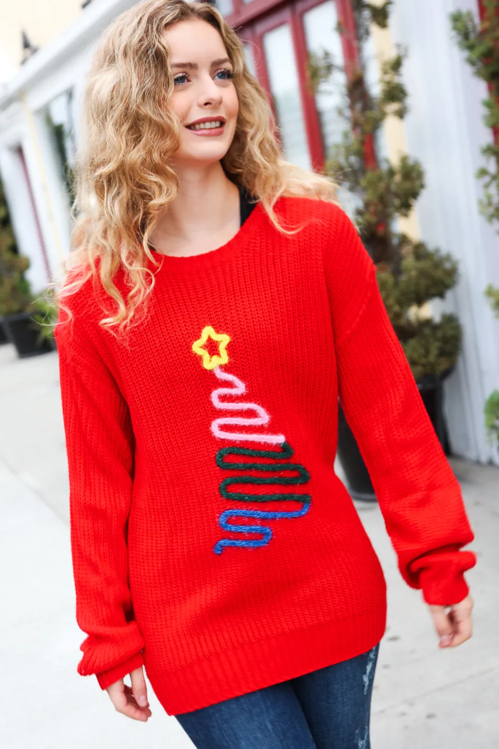 All I Want Red Christmas Tree Lurex Embroidery Sweater