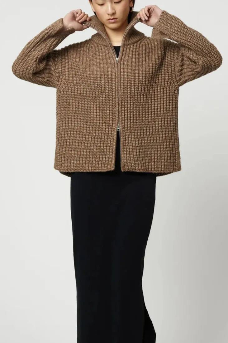 Alpaca Rib Cardigan, Brown