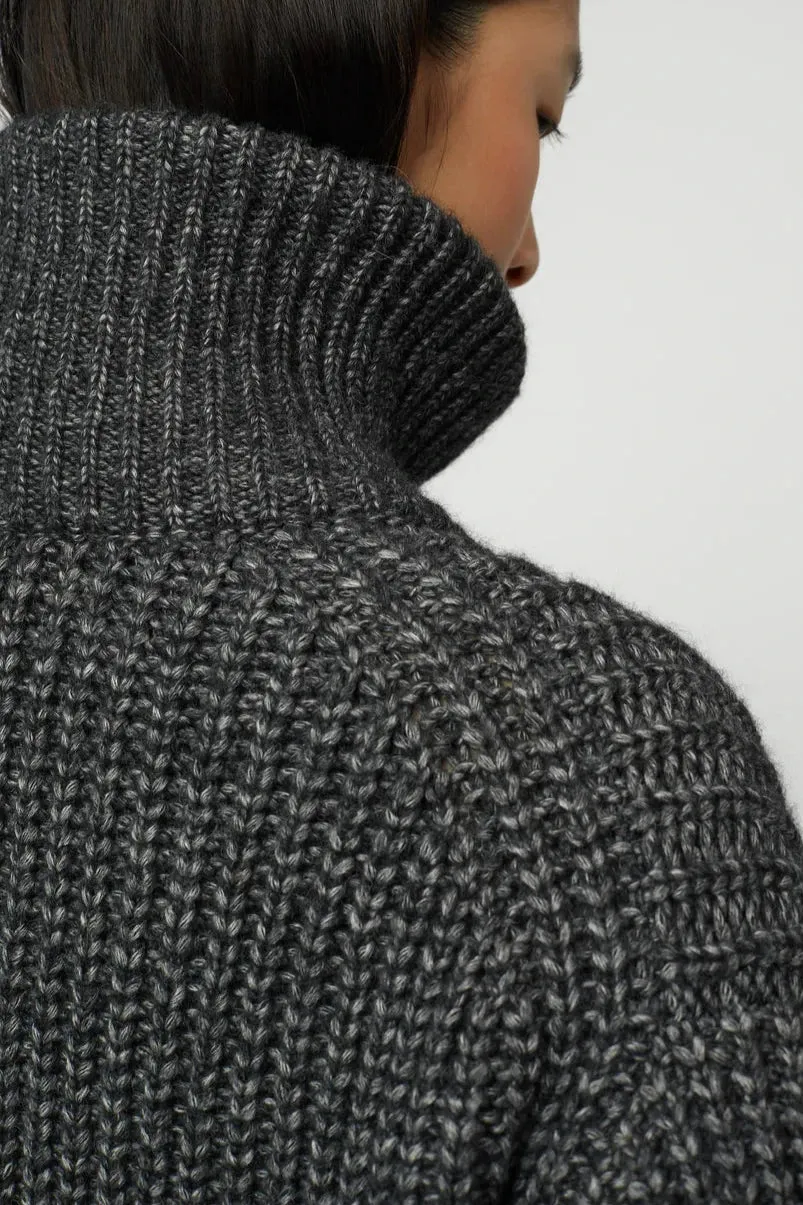 Alpaca Rib Cardigan, Charcoal