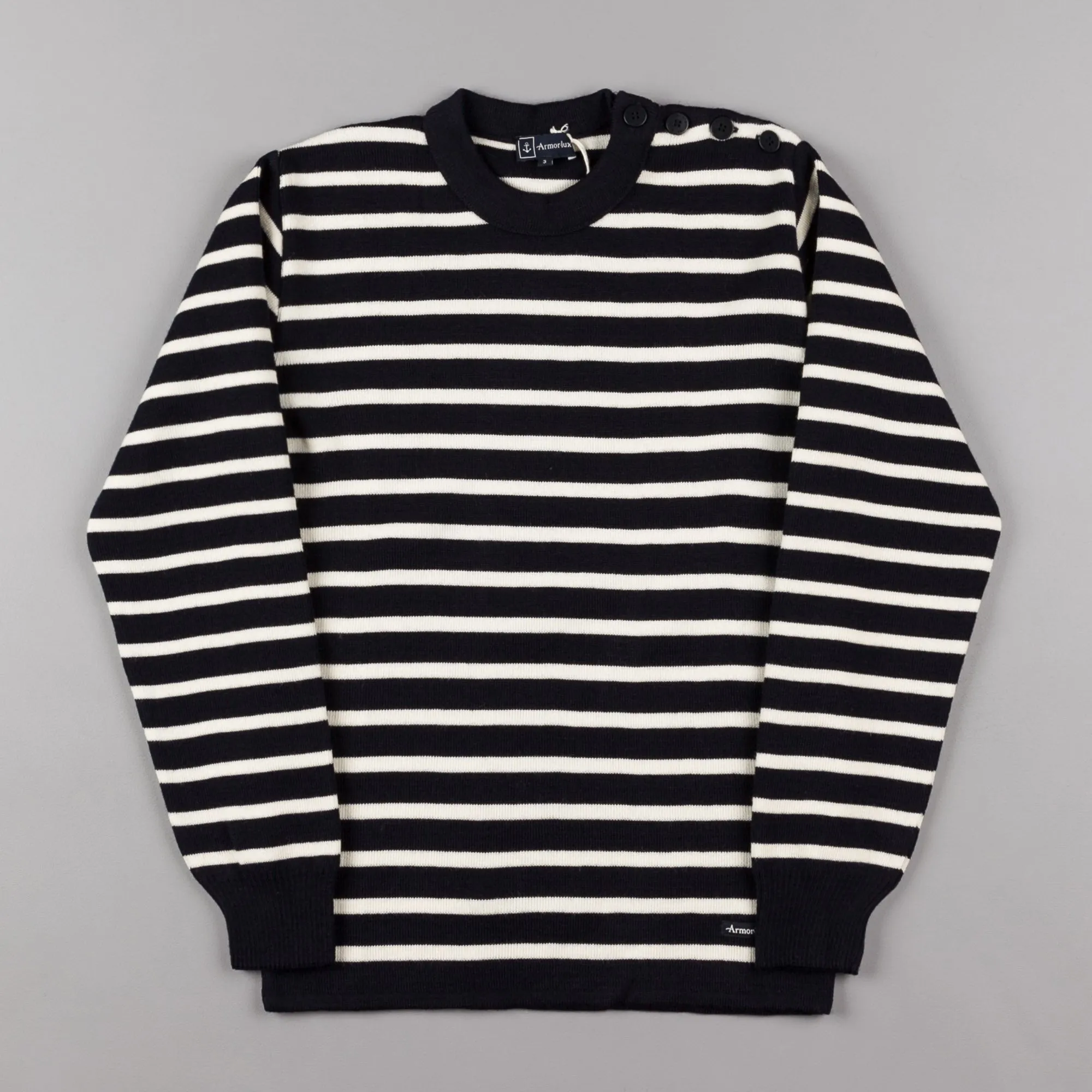 Armor Lux Stripe Knit Crewneck Sweatshirt - Navy / Nature