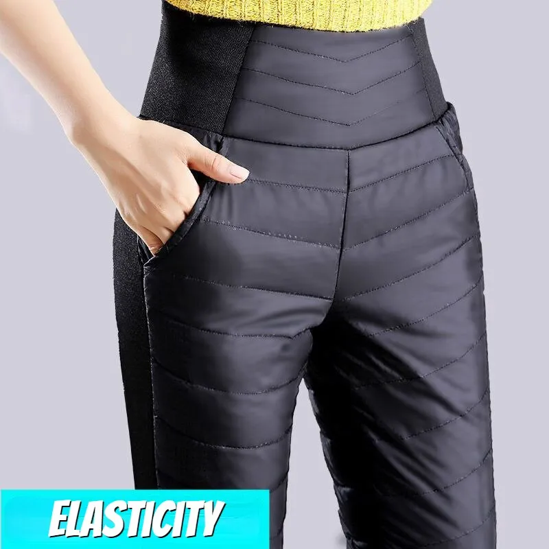 Ashore Shop Women's Winter Cotton Pants High Waist Thickened Windproof Warm Down Casual Pants New Slim Pencil Pants   Pants