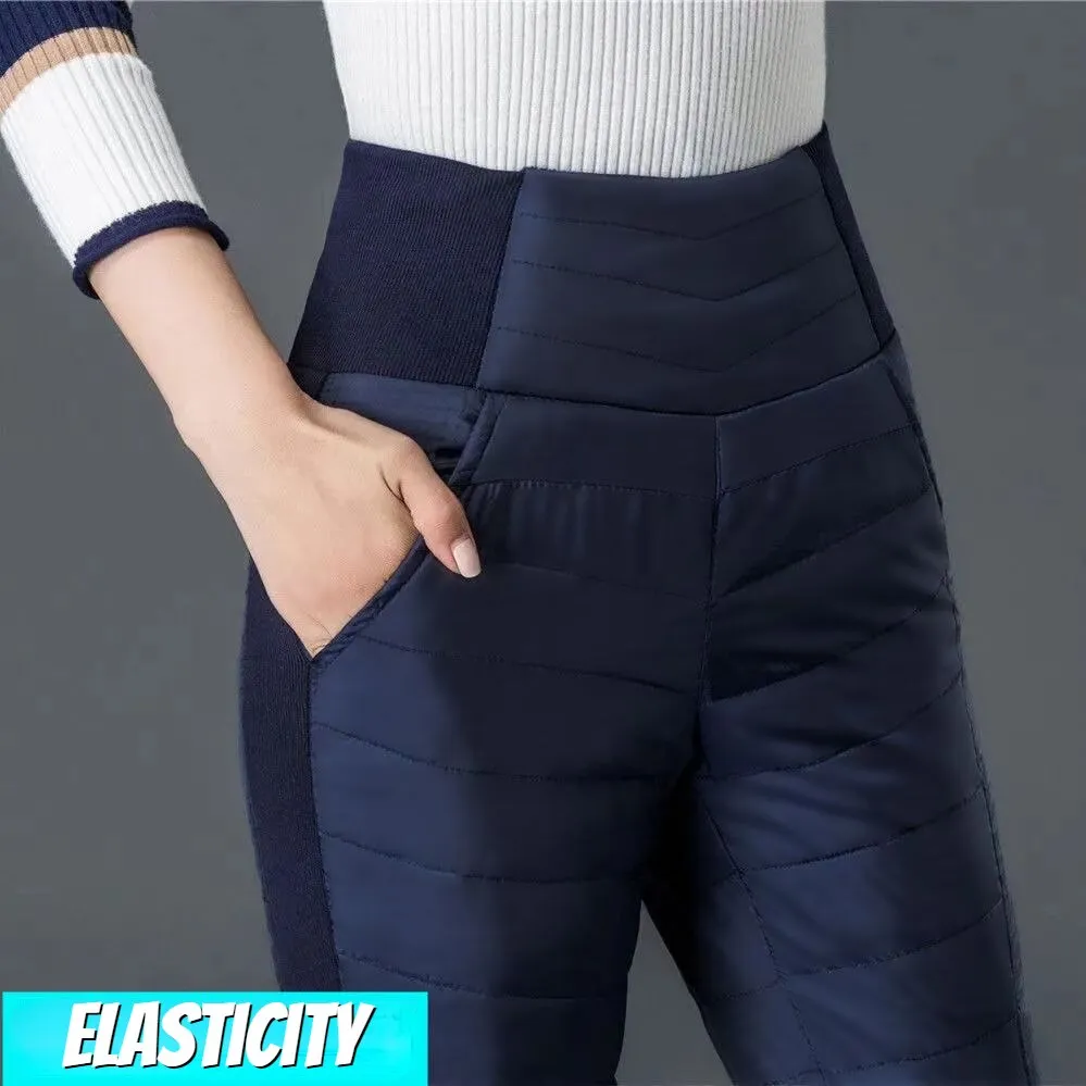 Ashore Shop Women's Winter Cotton Pants High Waist Thickened Windproof Warm Down Casual Pants New Slim Pencil Pants   Pants