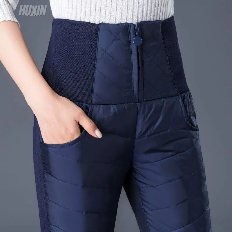 Ashore Shop Women's Winter Cotton Pants High Waist Thickened Windproof Warm Down Casual Pants New Slim Pencil Pants   Pants