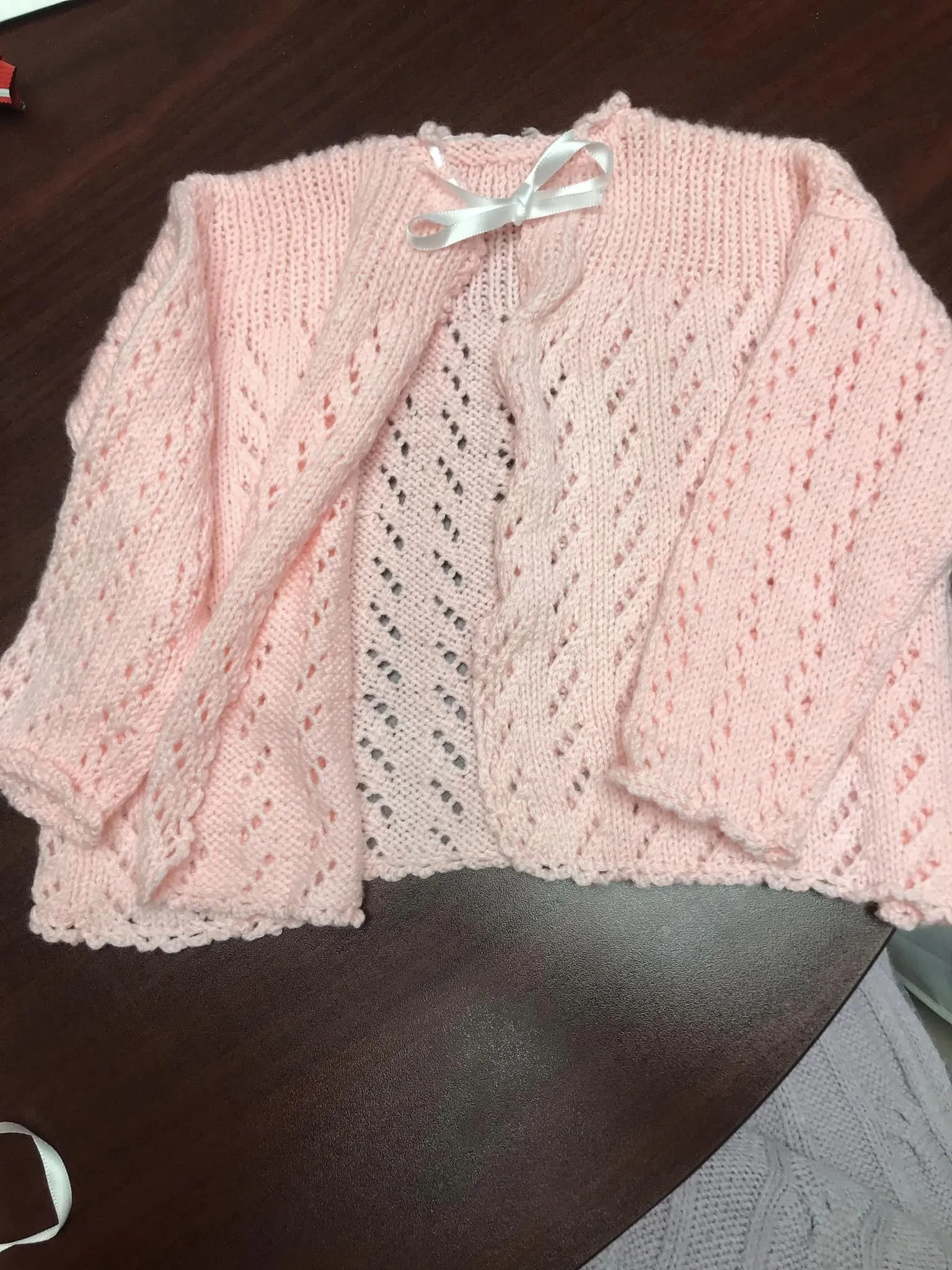 Baby Pink Knit Cardigan & Booties Set - Handmade