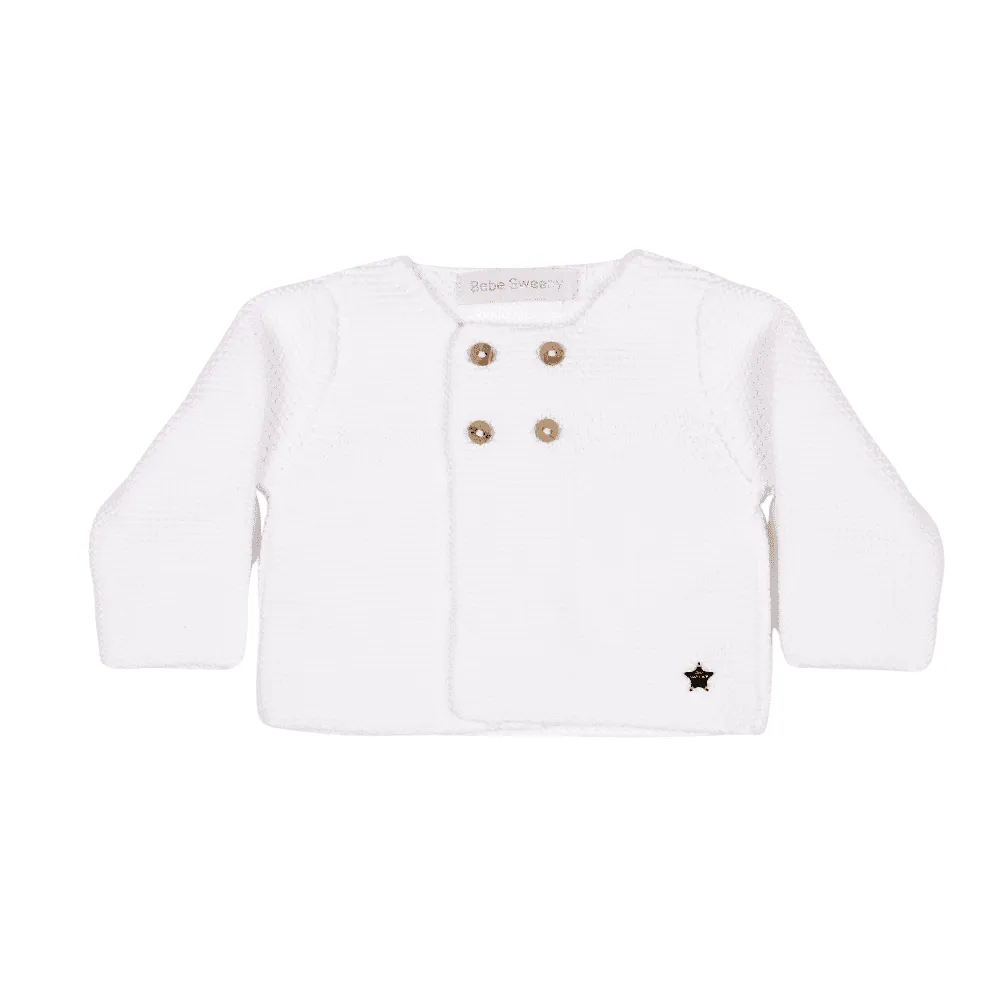 Baby White Organic Cotton Knit Cardigan