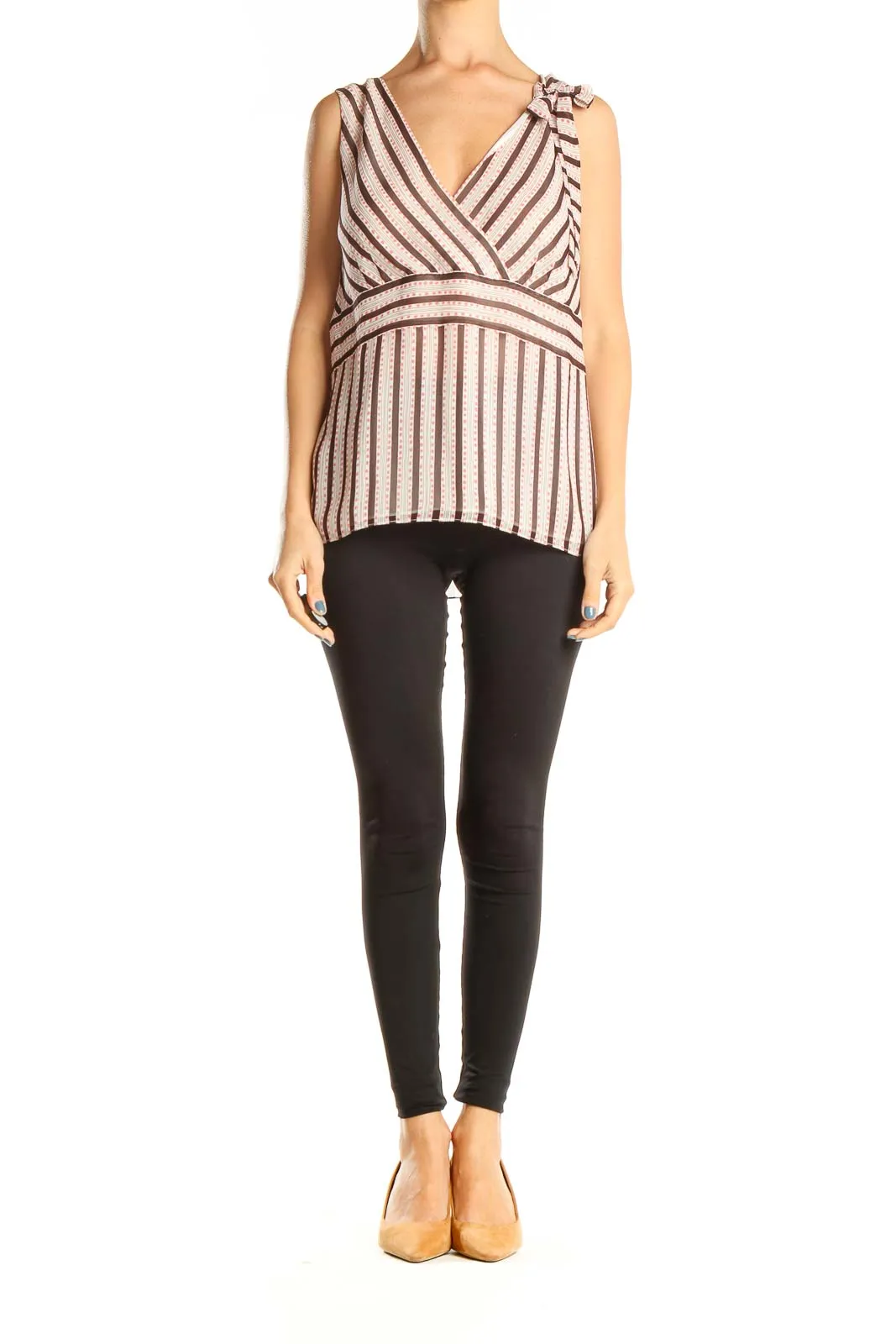 Beige Red Striped Top