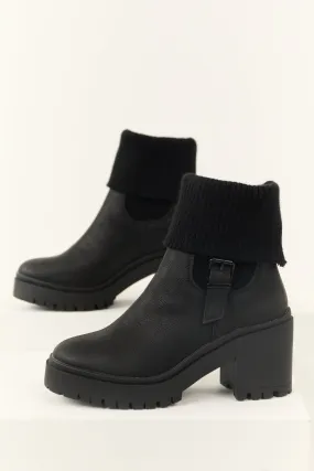 Black Chunky Heel Side Buckle Booties