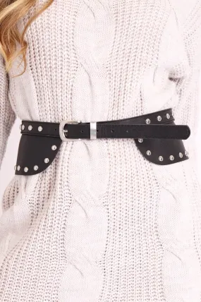 Black Faux Leather Chunky Waist Belt - Xea