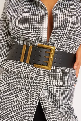 Black Faux Leather Wide Waist Belt - London