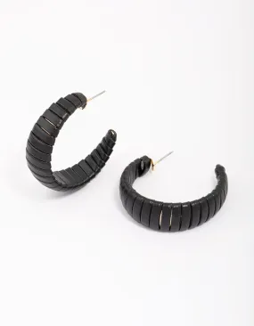 Black Faux Leather Wrapped Hoop Earrings