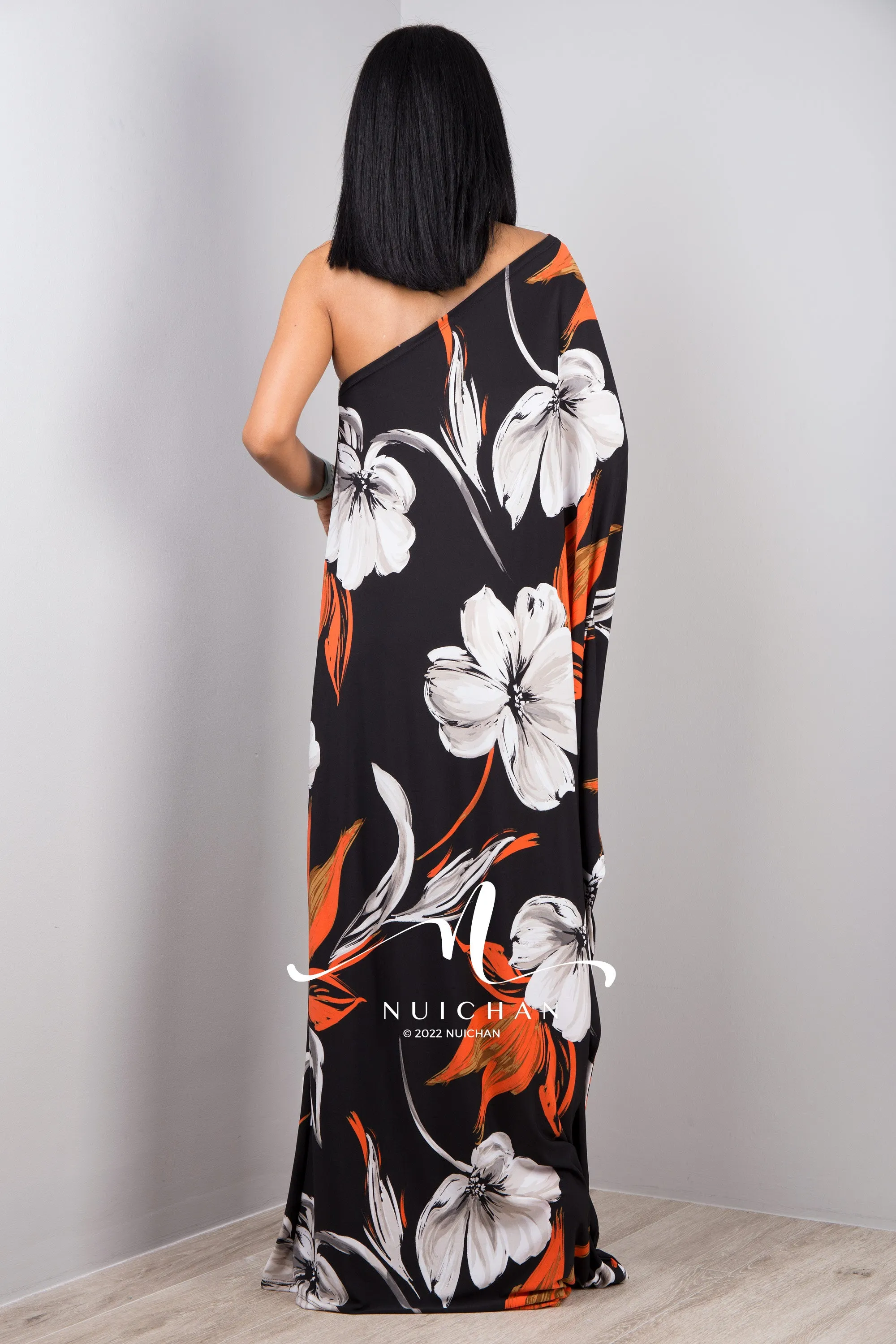 Black One shoulder dress with flower print