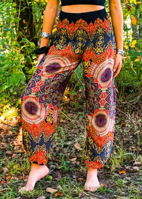 Black Orange Lotus Floral Harem Pants