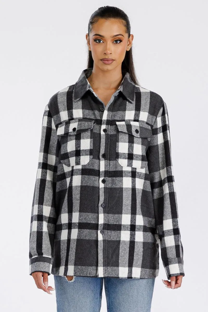 Black Plaid Boyfriend Oversized Soft Flannel Shacket