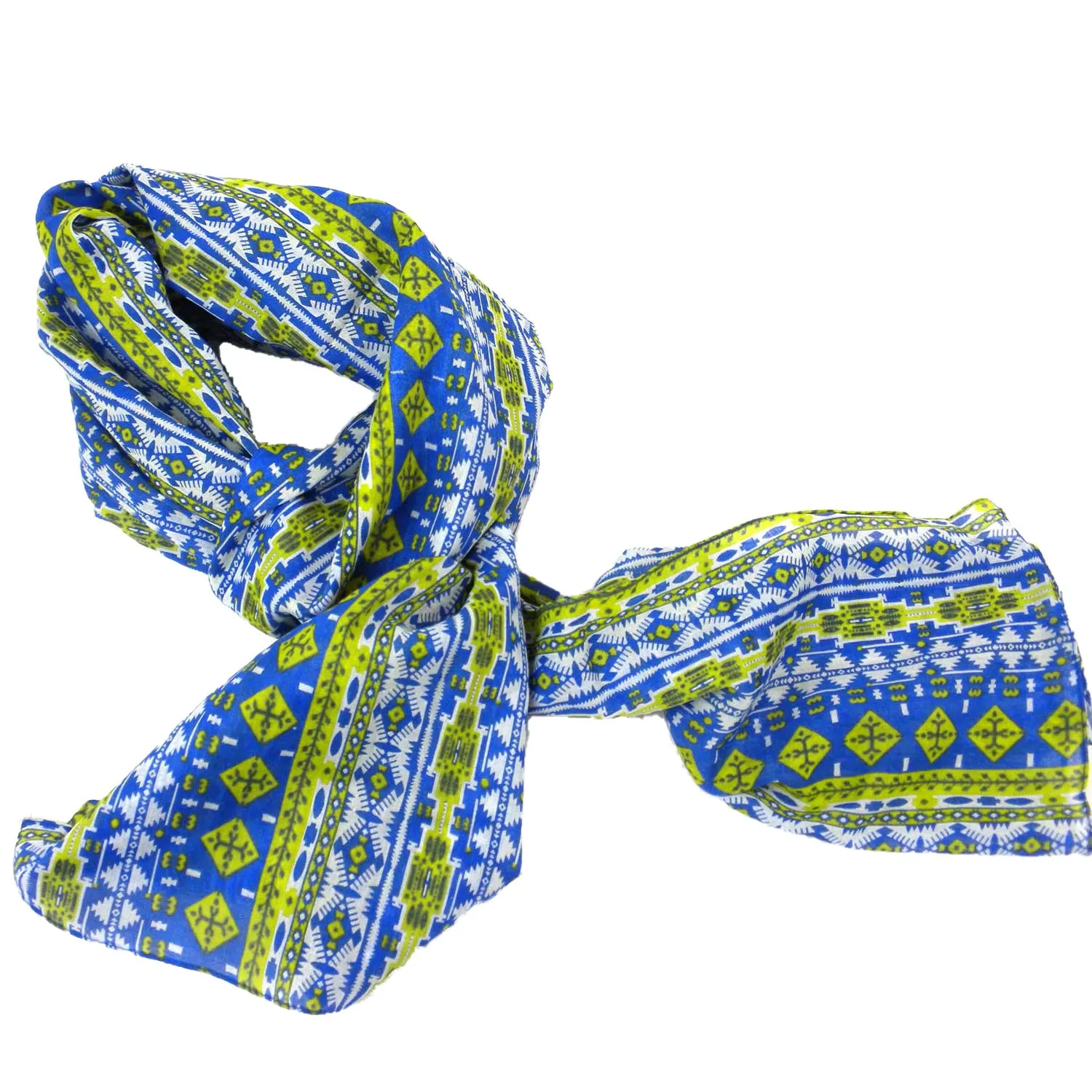 Blue and Green Glyph Cotton Scarf Asha Handicrafts