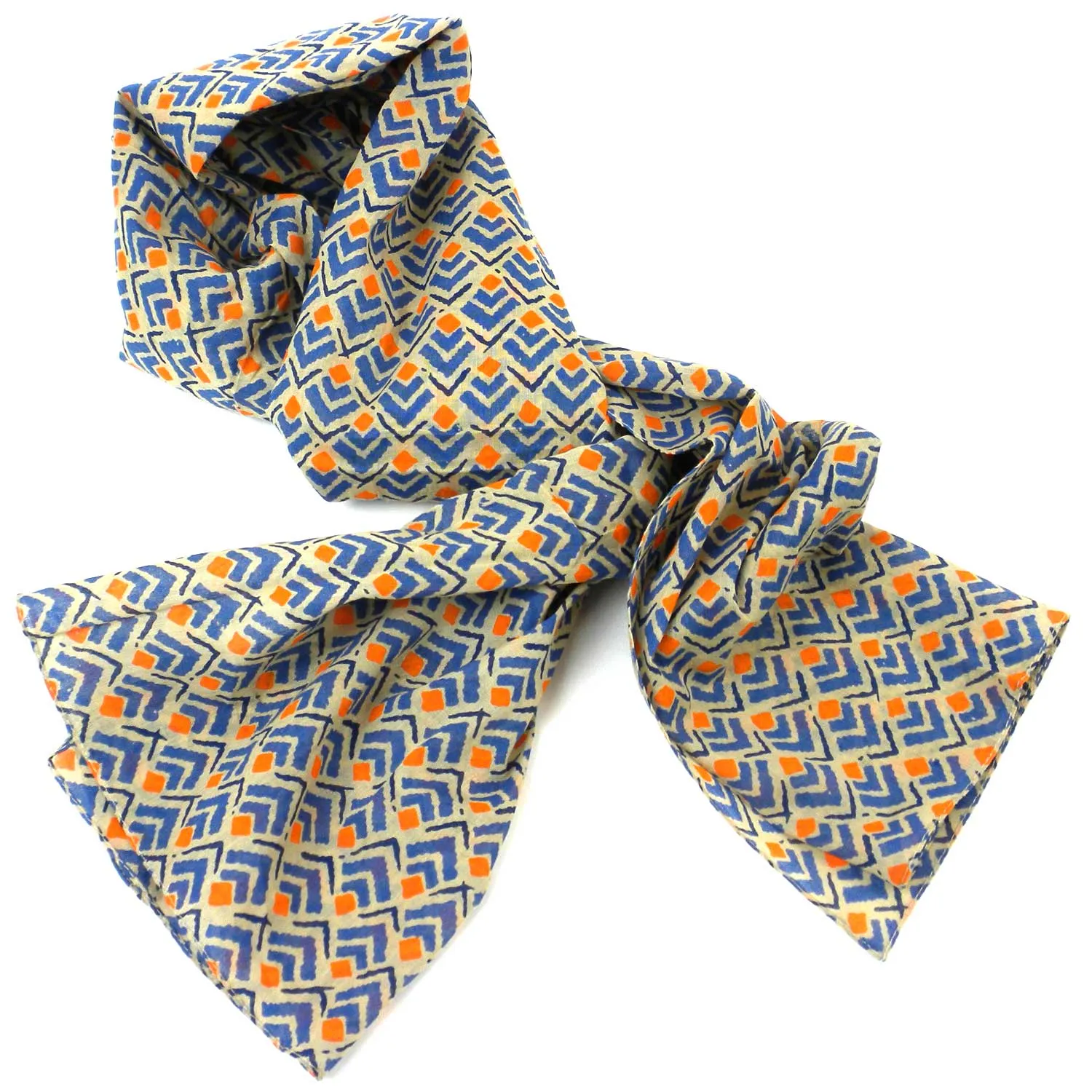 Blue and Orange Geometric Cotton Scarf Asha Handicrafts