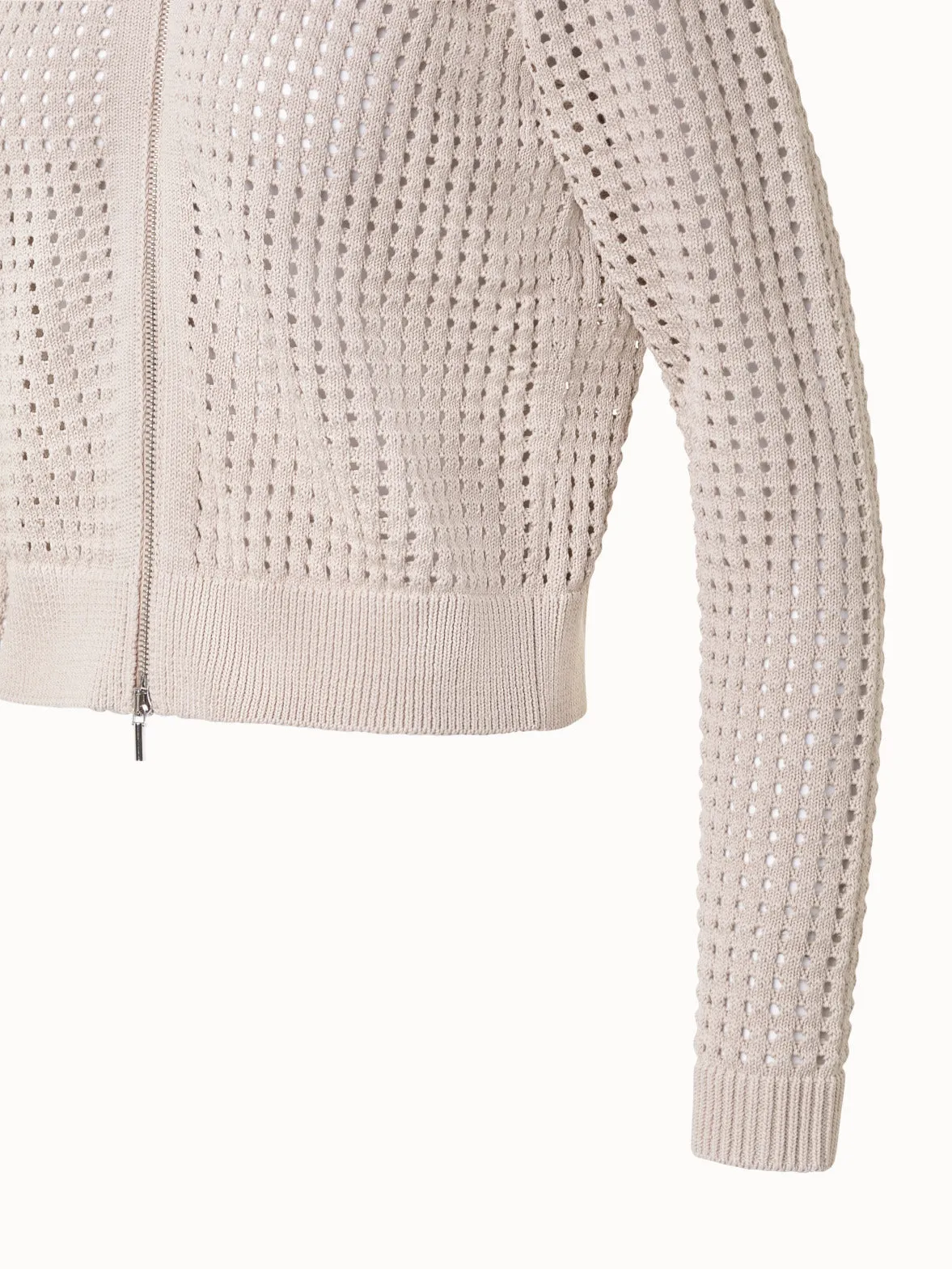 Bomber Style Cardigan in Chunky Cotton Mesh Knit