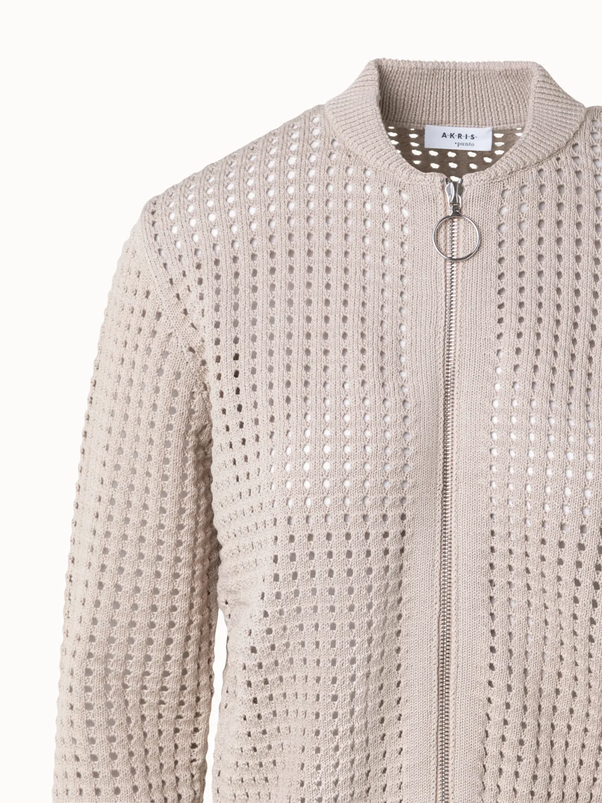 Bomber Style Cardigan in Chunky Cotton Mesh Knit