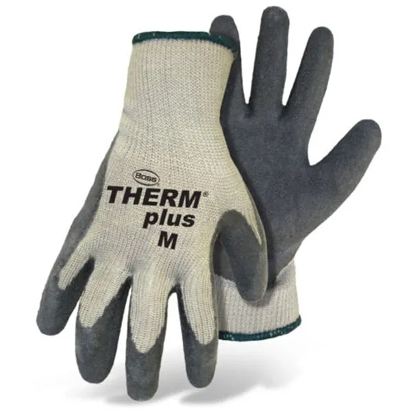 BOSS THERM plus 8435L Protective Gloves, Unisex, L, Knit Wrist Cuff, Acrylic Glove, Gray/White