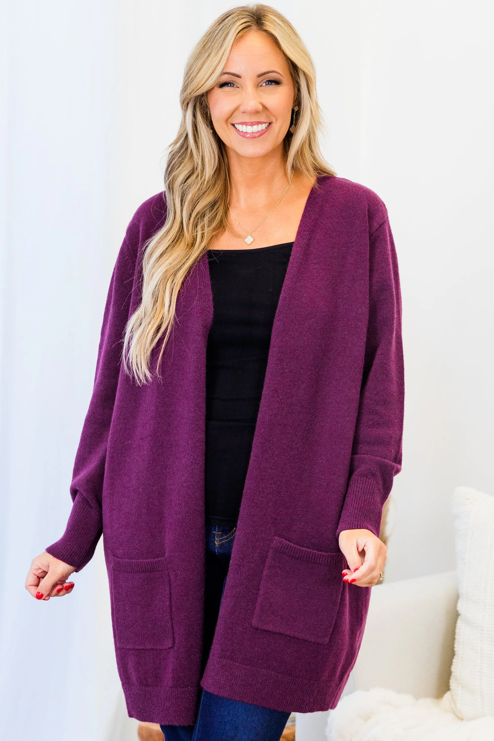 Bundled Up In Joy Cardigan, Plum