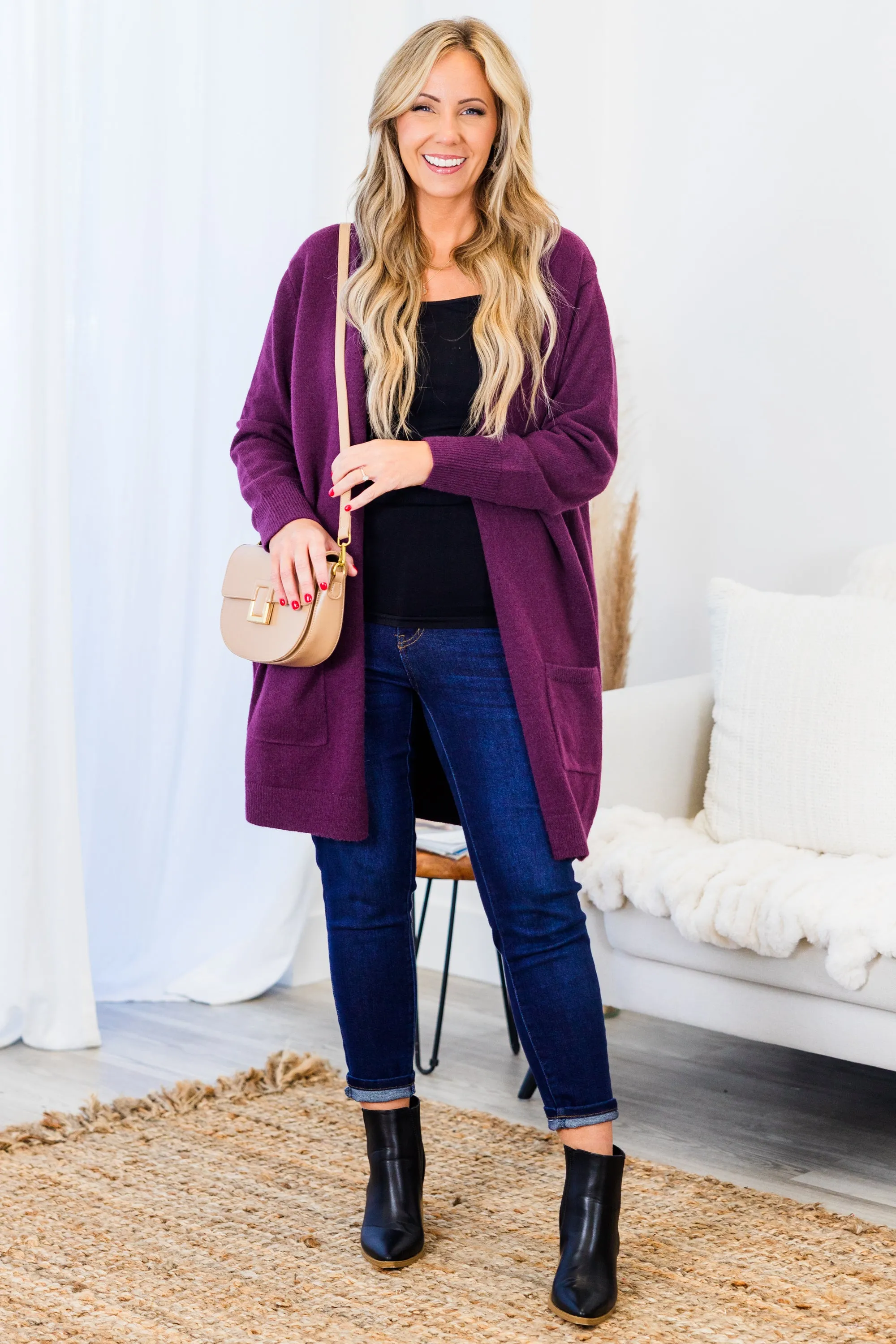 Bundled Up In Joy Cardigan, Plum