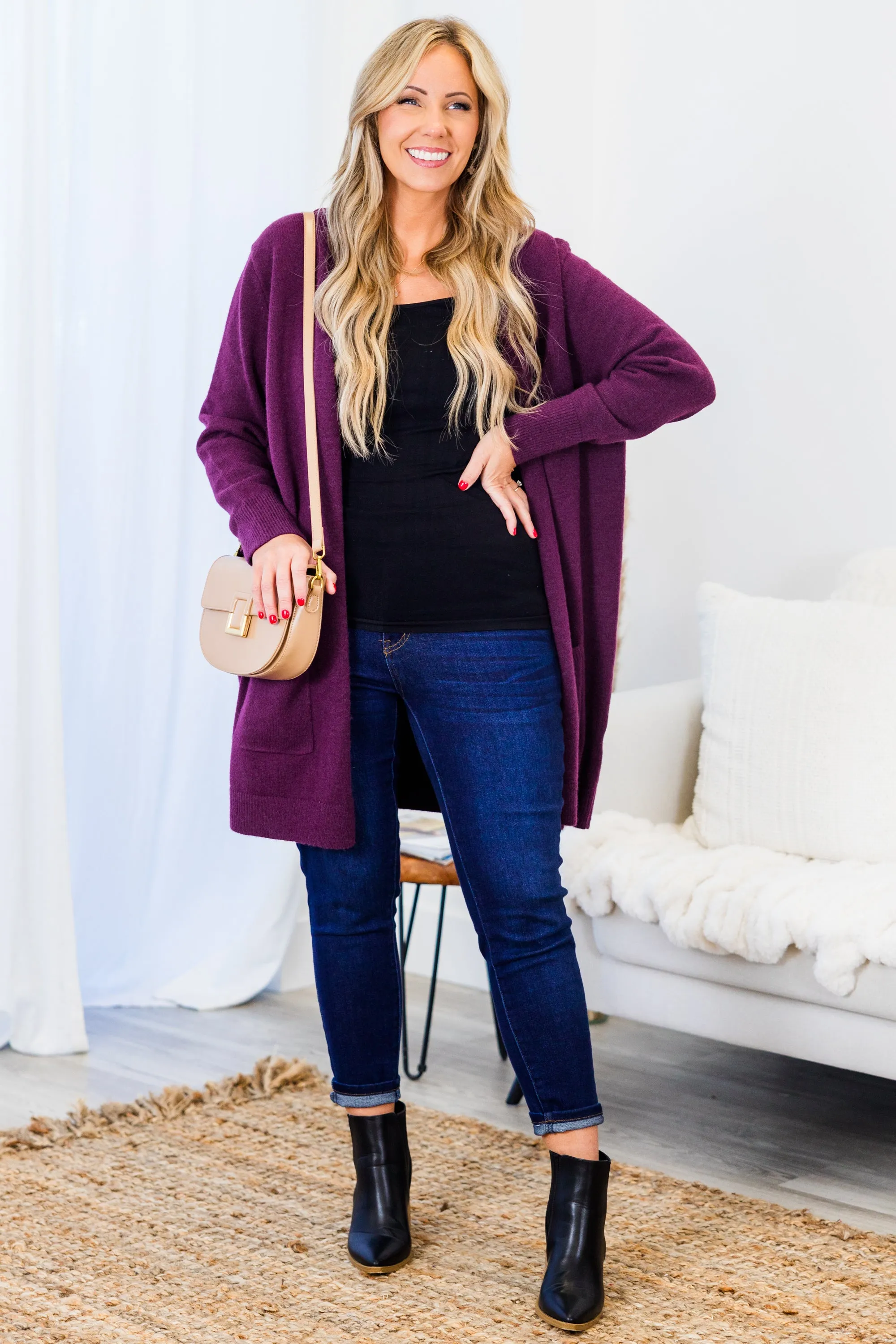 Bundled Up In Joy Cardigan, Plum