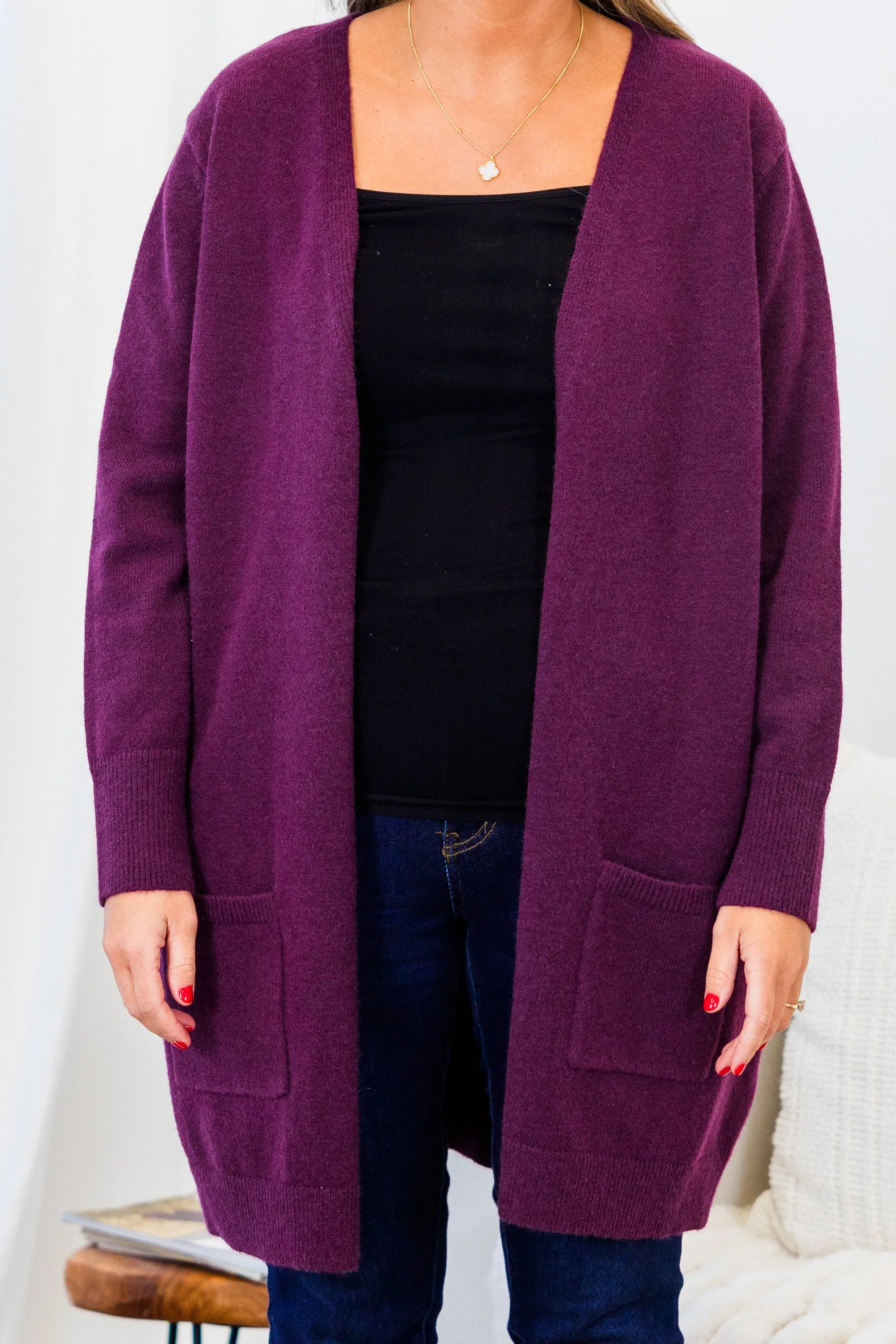 Bundled Up In Joy Cardigan, Plum