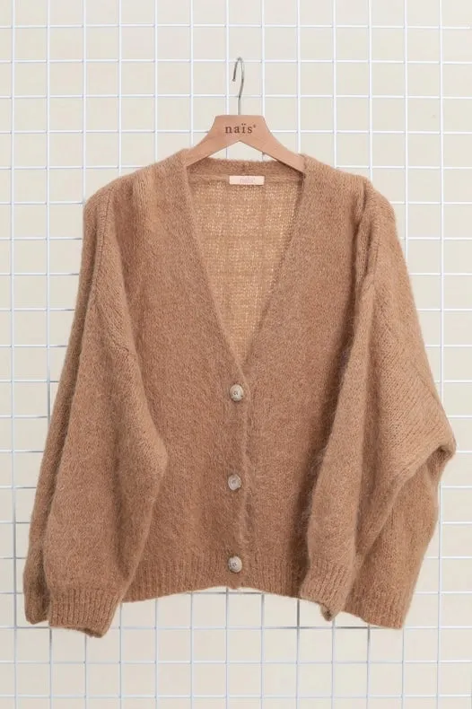 Buttoned Cardigan, In Mohair And Wool