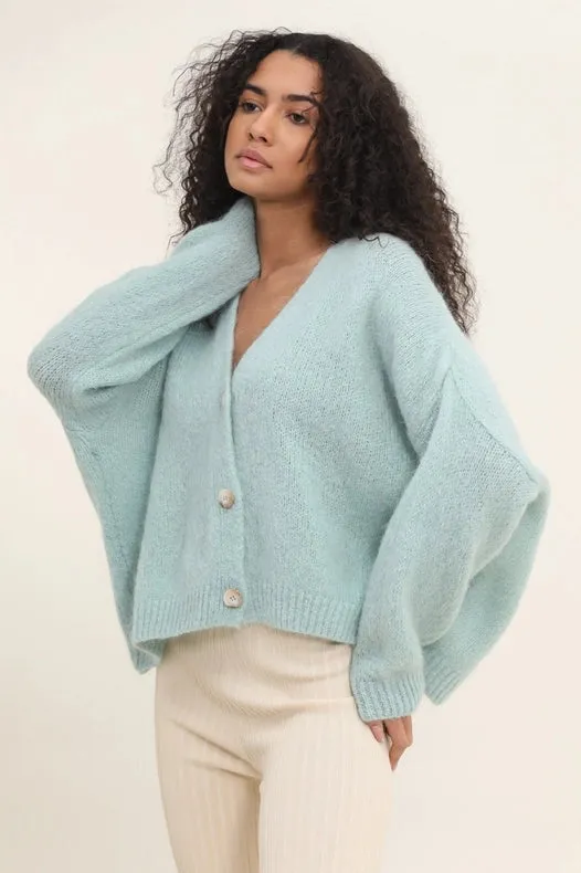 Buttoned Cardigan, In Mohair And Wool