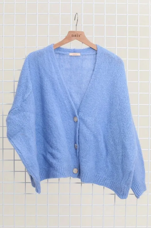 Buttoned Cardigan, In Mohair And Wool