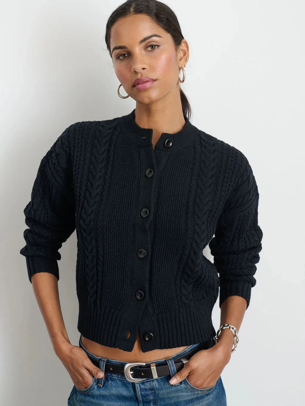 Cable Knit Nico Chunky Cardigan- Black