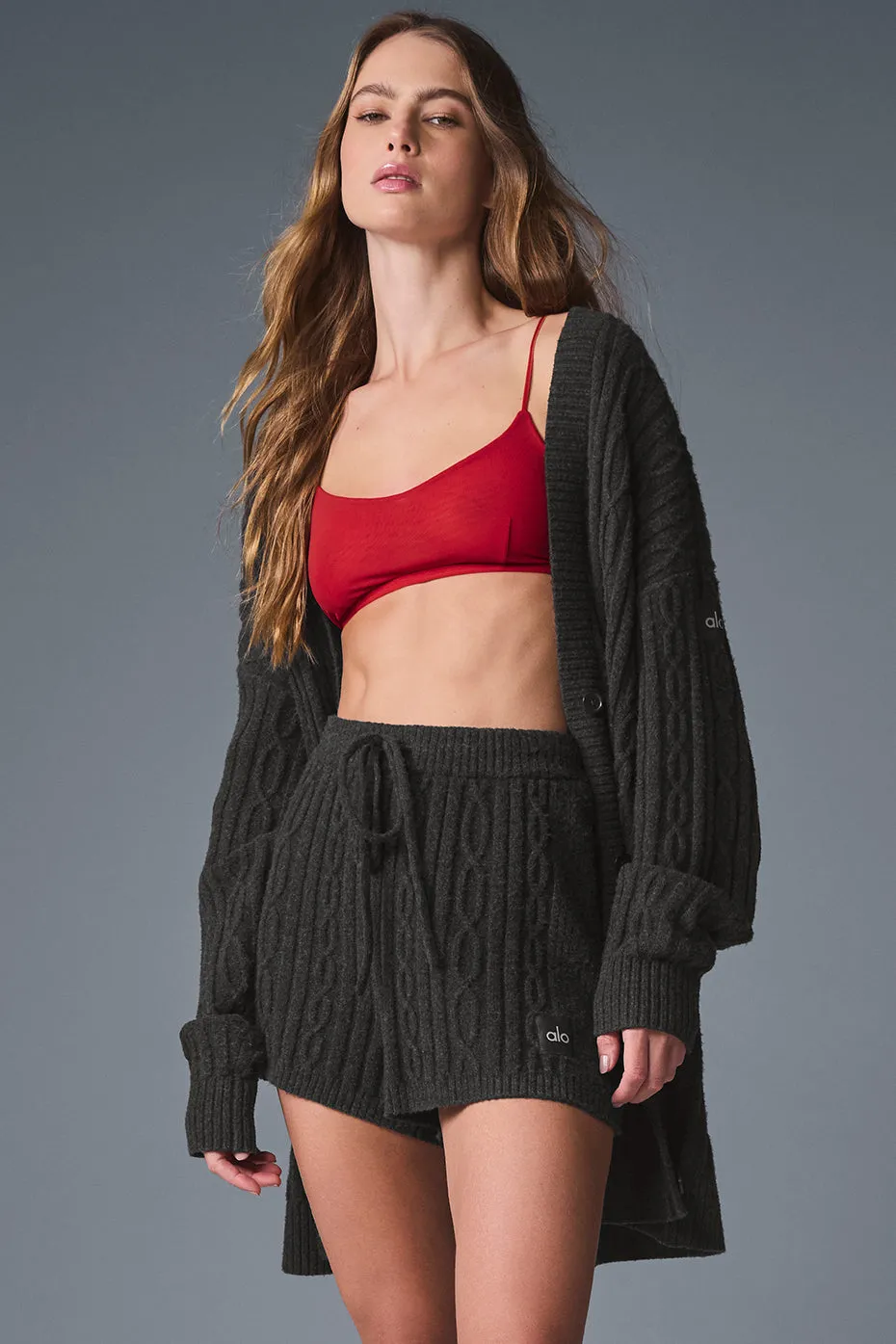 Cable Knit Winter Bliss Cardigan - Dark Heather Grey