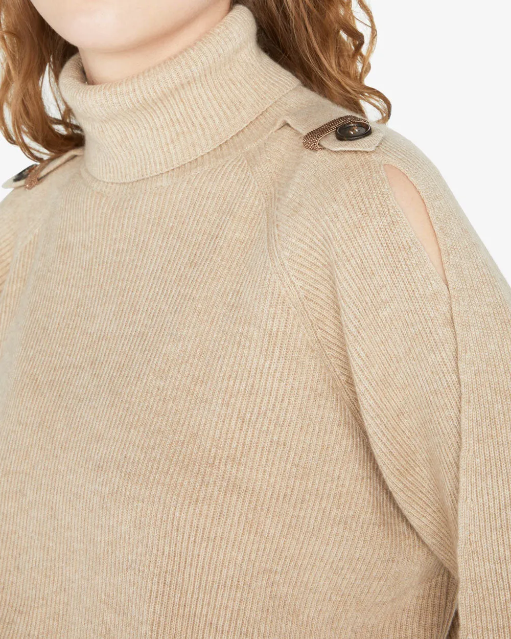 Camel Cashmere Split Sleeve Turtleneck