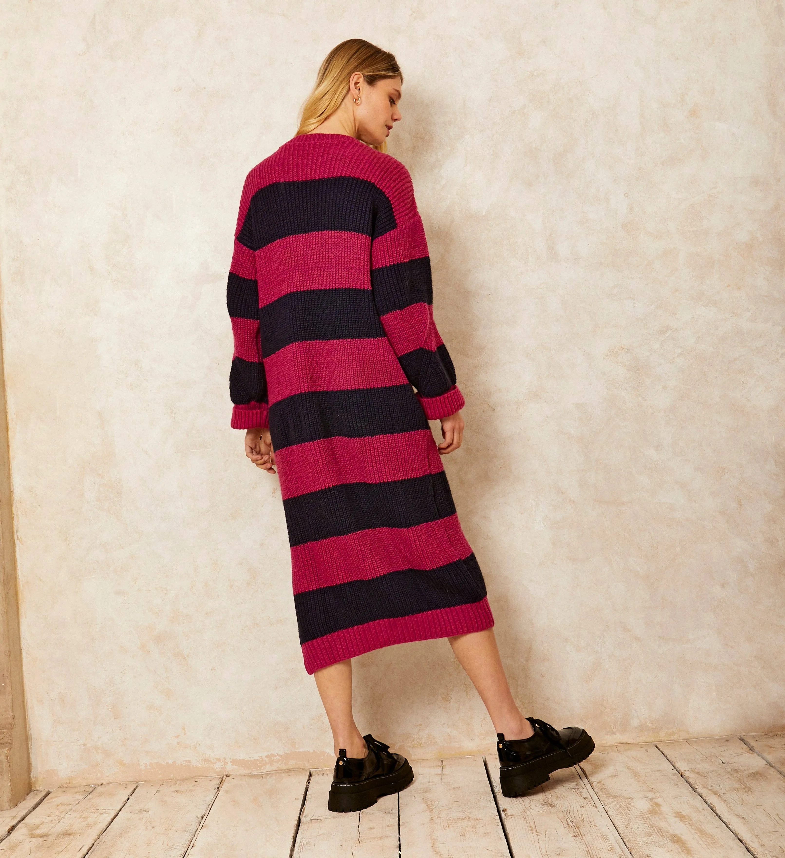 Cara & The Sky - Antonia Chunky Stripe Midi Dress - Navy | Knitted Dress