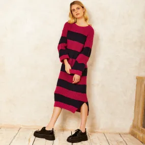 Cara & The Sky - Antonia Chunky Stripe Midi Dress - Navy | Knitted Dress