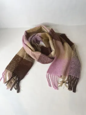 Careta Lilac Taupe Checker Knit Fringe Scarf