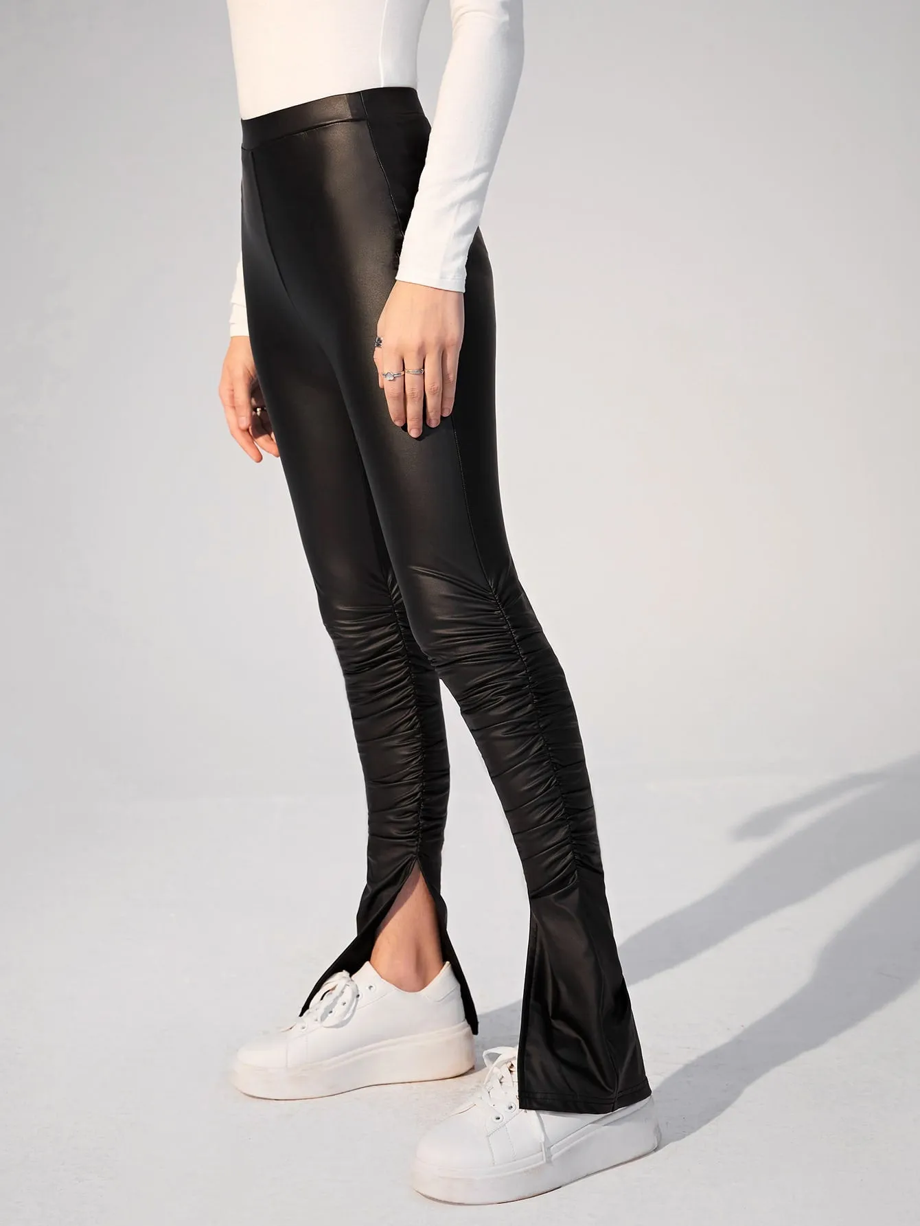 Casual Plain Split High Waist Long Women Pants